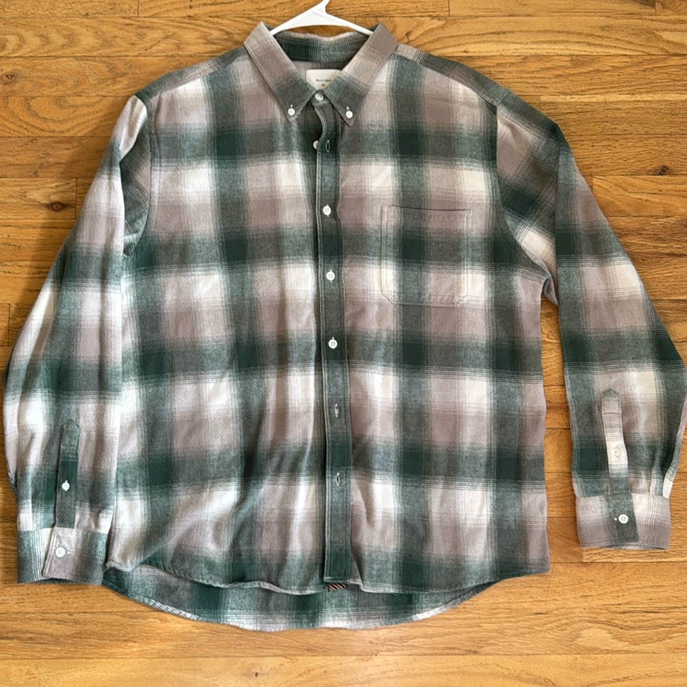 Billy Reid Tuscumbia flannel EUC green/tan/off-white. High quality shirt